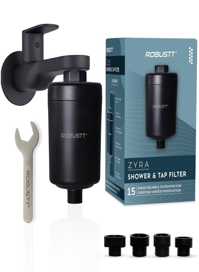 روبوست فلتر زايرا القوي ذو 15 مرحلة للدش/الحنفية ومنقي المياه للمنزل (أسود) | يقلل من تساقط الشعر وجفاف الجلد والترسبات الكلسية | فلتر للمياه العسرة للحنفية والدش والدش اليدوي | للمياه البلدية/المياه المعالجة بالكلور - Image 1